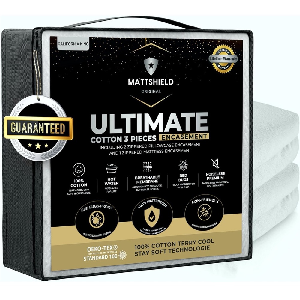 MATTSHIELD New Ultimate 3Pc Kit Bed Bug-Proof Mattress Cover California King